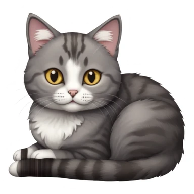 full body tiny short hair dark grey and white cat with hazel eyes lying down sticker