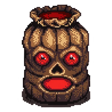 terrifying burlap sack face with glowing red eyes sticker