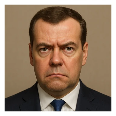 ultra-realistic, maximum detail portrait of Dmitry Medvedev with a stern expression and lifelike facial features in emoji style sticker