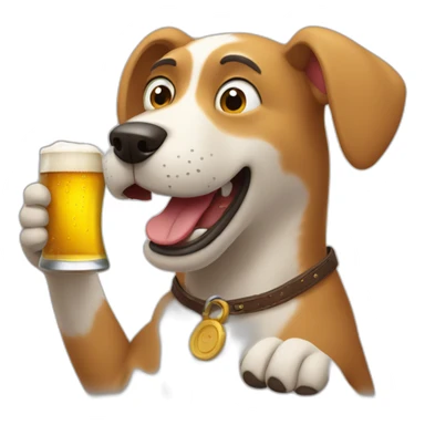 drunk dog drinking a beer he's holding in his paw sticker