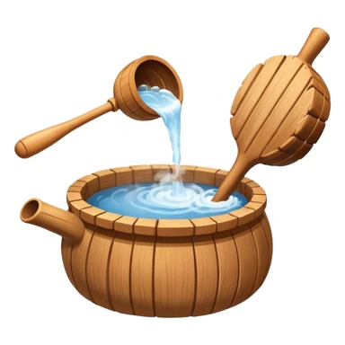 Ladle pouring water onto sauna rocks with steam sticker