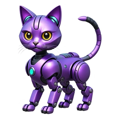 Black and purple futuristic shiny alloy modern realistic cool tough elegant sleek cyber-mecha-robo-cat (full body) sticker