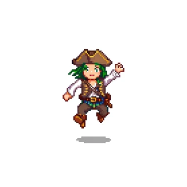 pirate character jumping animation, 32-bit style, game sprite, mid-air sticker