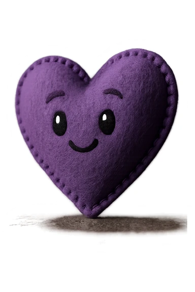 purple heart, soft and fuzzy, plush portrait style, no text sticker