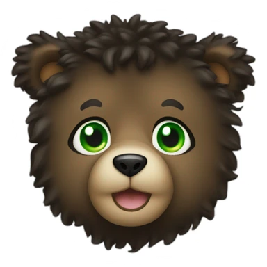 Bear with green eyes and black curly hair sticker