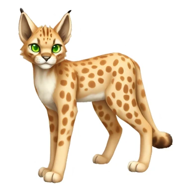 spotted Lynx-Caracal-Fakemon-hybrid with orange points, green eyes brown toes, and short tail, full body sticker