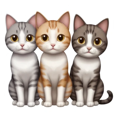 3 different coloured short haired cats including; a dark brown tabby and white cat, and a dark grey and white  sticker