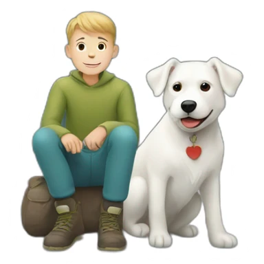 boy with white dog, switzerland mountains sticker
