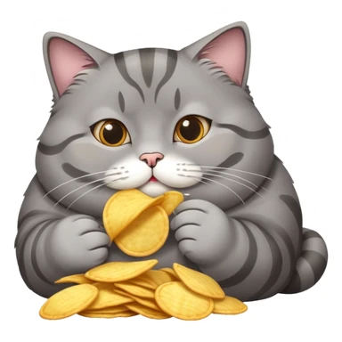 A fat gray cat eating chips sticker