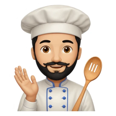 CHEF CON PELO NEGRO Y BARBA NEGRA, OJOS MARRON OSCURO. SONRIE Y TIENE MARCAS DE BESOS sticker