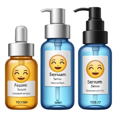 emoji of three beauty products (tube, serum, jar), with luxury labels, minimalistic but luxury design (realistic) sticker