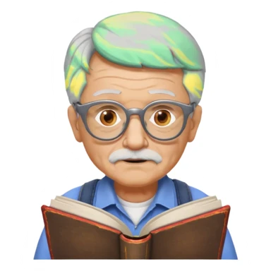 old man reading a book colored glasses sticker