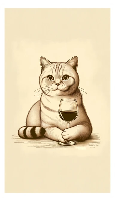 кот с бокалом вина в лапе в нарисованном стиле с нейтральным фоном sticker