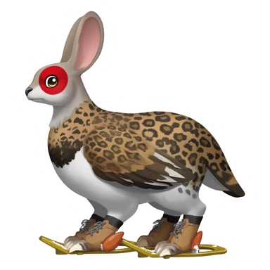 Rock Ptarmigan-Snow-Leopard-Snowshoe-Hare-Koi-Fish-Pokémon-Fakémon-Animal-hybrid, full body, with red marking over eye sticker