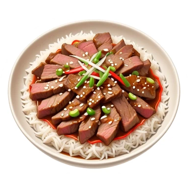 Bulgogi Cinematic Realistic Bulgogi Dish Emoji, depicted as thinly sliced, marinated beef stir-fried to perfection, rendered with dynamic textures and vibrant, appetizing lighting. sticker