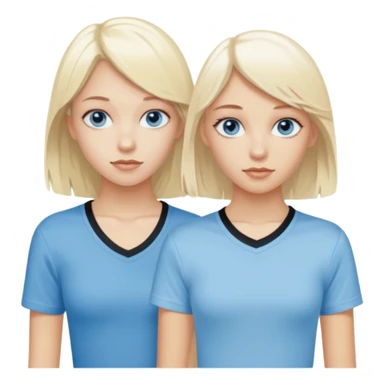 2 caucasian girls, one bleach blonde, then other a slightly darker shades of blonde. both grayish blue eyes. lighter blonde has a skater-y2k aesthetic and the dark blonde has a y2k-coquette aesthetic sticker