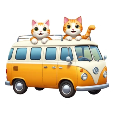 two cartoon cats in a van waving out the window at a small house in the background sticker
