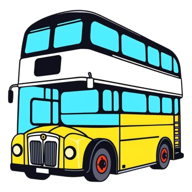 double-decker bus, cartoonish sticker style sticker