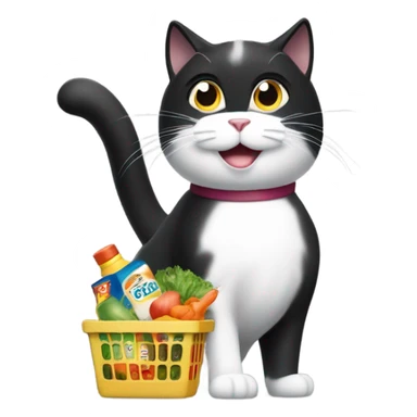 Black & white cat grocery shopping  sticker