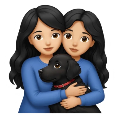 a girl with long, wavy black hair hugging a black Labrador with black fur a sticker