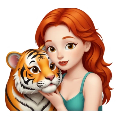 redhead girl kissing happy tiger sticker