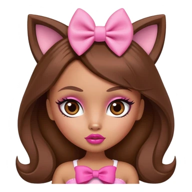 Bratz doll character with brown hair, pink bow, big lips, and foxy eyes sticker