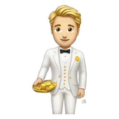 Posh-man-with-white-suit-holding-golden-coins sticker