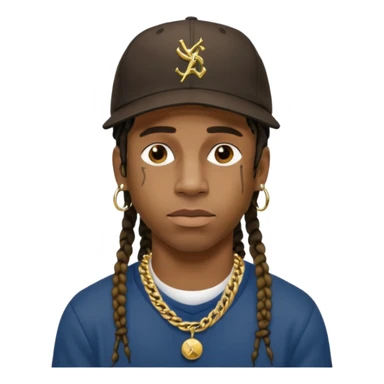 Travis Scott with gold chain necklace, wearing hat, dreadlock hair  sticker