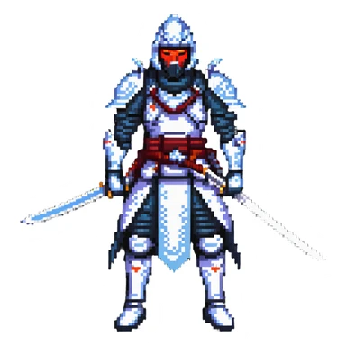 battle-ready male cyborg samurai nomad with digital katana sticker