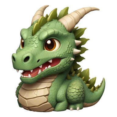 Cinematic Cute Giant Rock Dragon Portrait Emoji, Head tilted playfully and inquisitively, showcasing a robust, stone-carved body with intricately detailed, craggy textures in natural earthen tones accented by soft hints of moss, and a surprisingly gentle, endearing expression; rendered with lifelike clarity and warm, natural light, high shine, mighty yet endearing, styled with a touch of ancient, stony whimsy, soft glowing outline, capturing the essence of a mischievous stone guardian poised to rumble playfully into your embrace! sticker