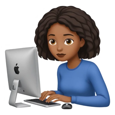 black woman working on a computer, hiding behing her computer, no brand on the computer, focused on the screen sticker