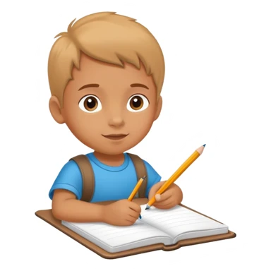 child writing in a notebook with a pencil, cheerful and focused sticker