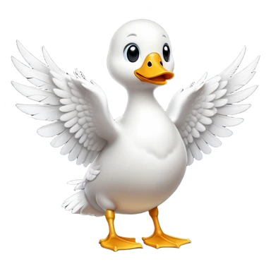 cinematic-[white duck]-realistic-full-body-perched-emoji,-wings-tucked-neatly by its side,-head-tilted-dramatically,-sleek-[white]-feathers,-simplified-yet-realistic-focused-features,-highly-detailed,-glowing-with-an-almost-sarcastic-glow sticker