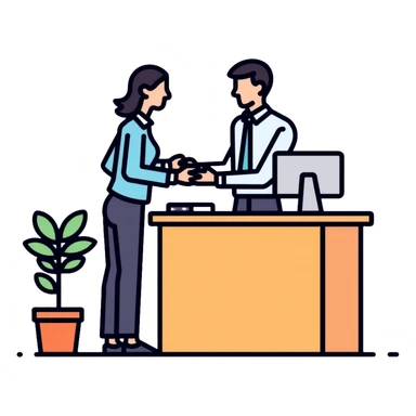 Bank teller in professional clothes helping a customer sticker