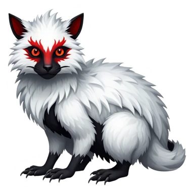 a white exotic edgy vernid-fionbri-creature, with black belly and red eyes, full body sticker