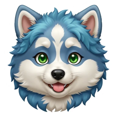 Cute Husky puppy, blue curly hair, green/brown eyes, licking sticker