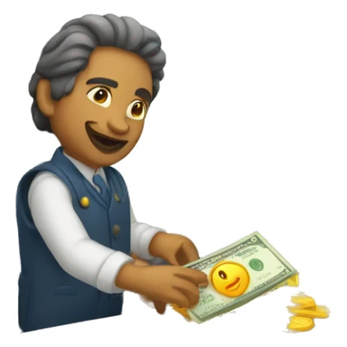 The merchant behind the counter gives money to the buyer sticker