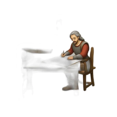 medieval architect working, overseeing a floor plan laid out on a piece of paper sticker