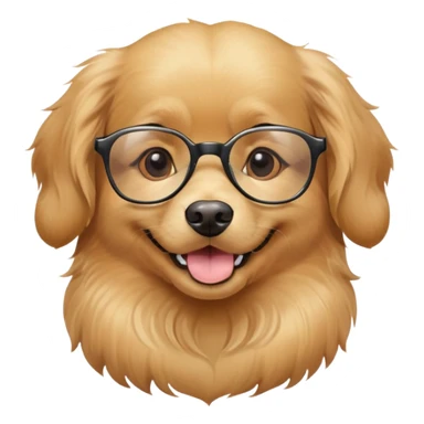 Dog wearing glasses with a sweet smile sticker