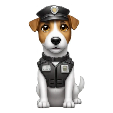 a jack russell terrier dog who works as a switchman and wears a bulletproof vest sticker