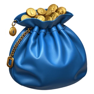 blue coins inside an opened brown money bag  sticker