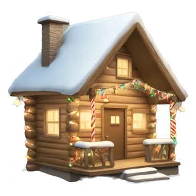 Beige winter cabin with Christmas lights and decorations sticker