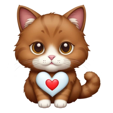Brown cat with a white heart sticker