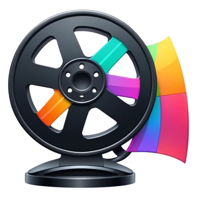 Create a vibrant and modern icon representing Animation and Motion Design, featuring elements like a film reel, a computer screen, and dynamic motion lines. The design should be visually engaging, colorful, and dynamic, without any emojis. The background must be transparent. sticker