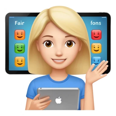 tablet with rounded corners, on the screen an interface and on the screen a person presenting onlince course sticker