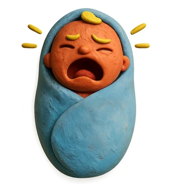 swaddled crying baby in claymation style sticker