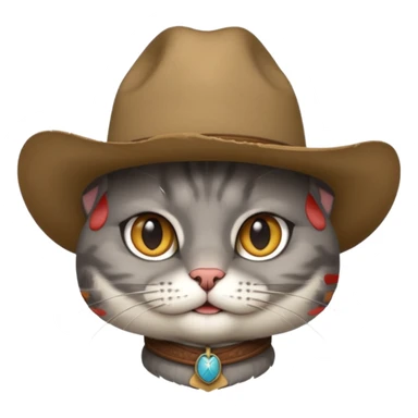 Gray short hair cat head only wearing cowboy hat sticker