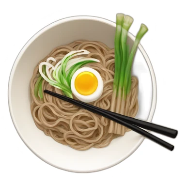 bowl of japanese buckwheat soba noodles with two chopsticks and spring onions sticker