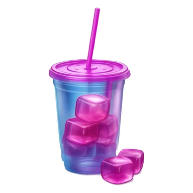 Realistic plastic cup and lid with Transluscent magenta soda and large ice cubes inside and one straw through the top of the lid. sticker