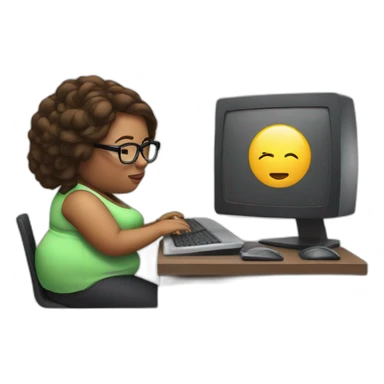 woman overweight with glases and using computer sticker